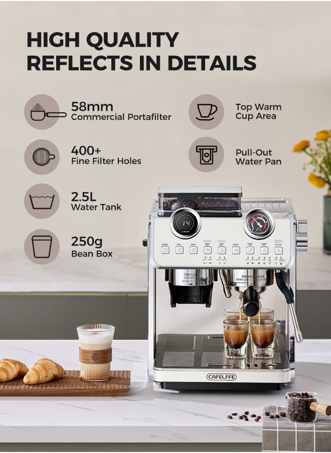 Cafelffe - Barista Espresso Machine With Double Boilers And Double Pumps Household And Commercial Dual Use Espresso Coffee Maker With Grinder All-In-One 2.5L White - Image 1