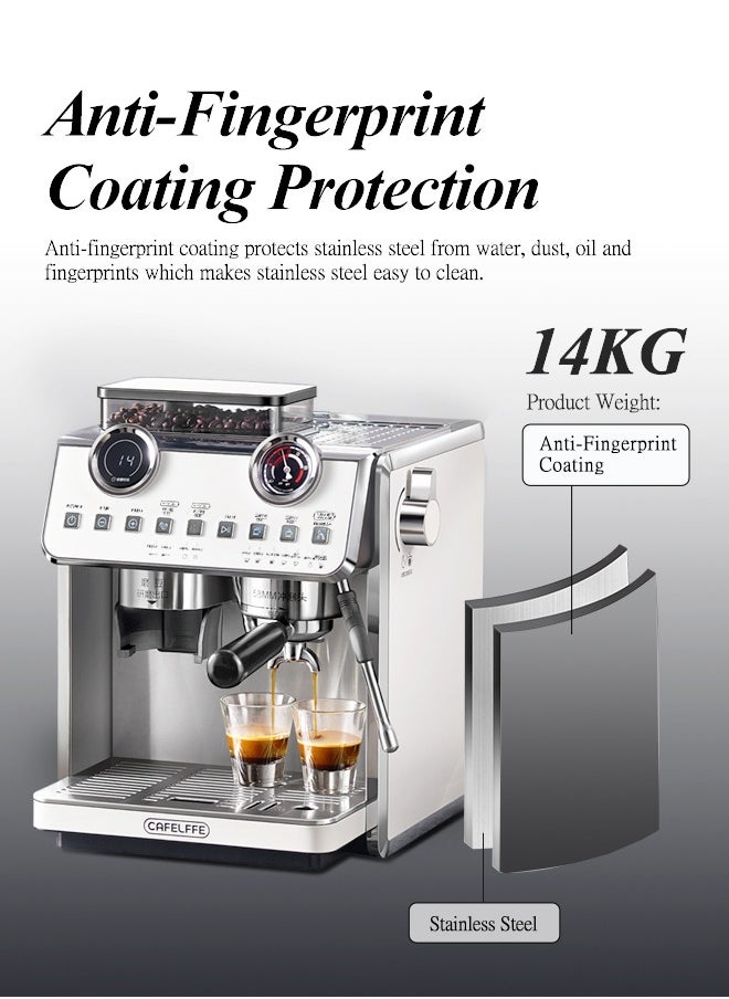 Cafelffe - Barista Espresso Machine With Double Boilers And Double Pumps Household And Commercial Dual Use Espresso Coffee Maker With Grinder All-In-One 2.5L White - Image 1