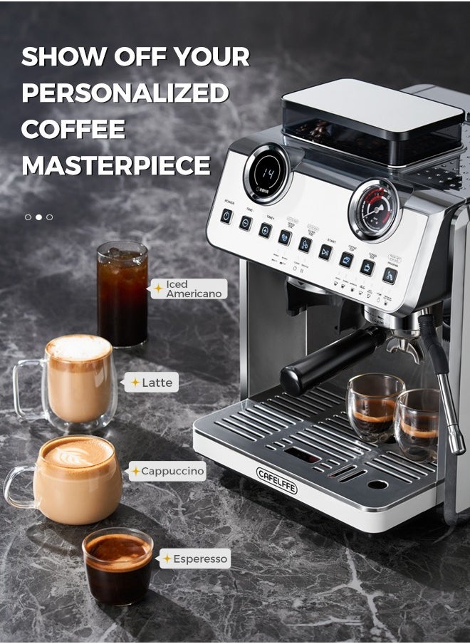 Cafelffe - Barista Espresso Machine With Double Boilers And Double Pumps Household And Commercial Dual Use Espresso Coffee Maker With Grinder All-In-One 2.5L White - Image 1