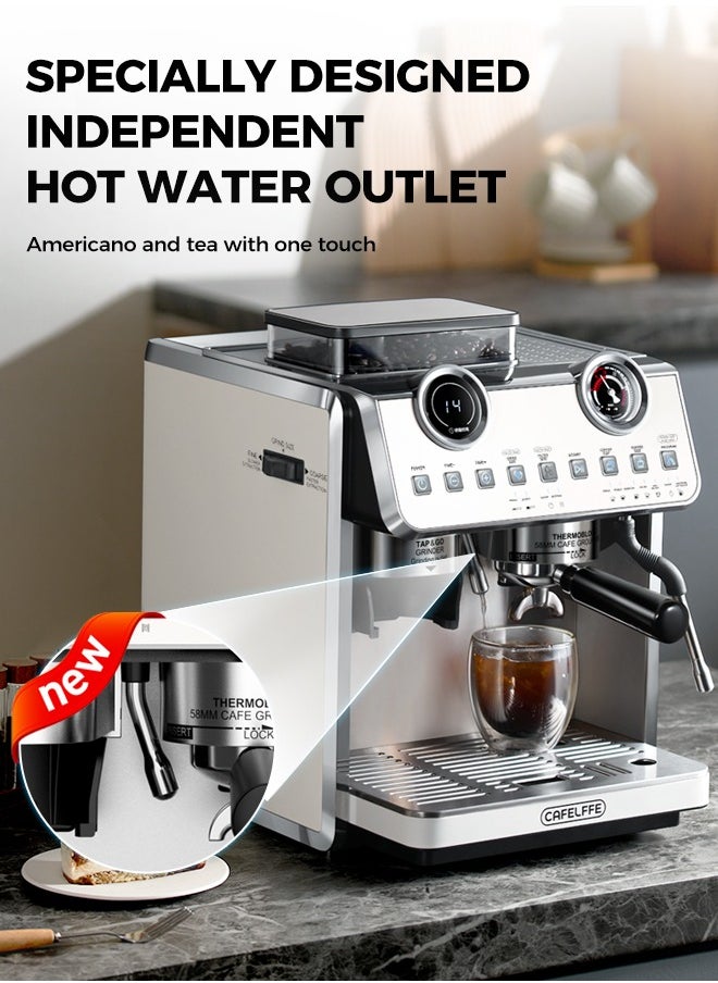 Cafelffe Barista Espresso Machine With Double Boilers And Double Pumps Household And Commercial Dual Use Espresso Coffee Maker With Grinder All-In-One 2.5L White  - Image 4