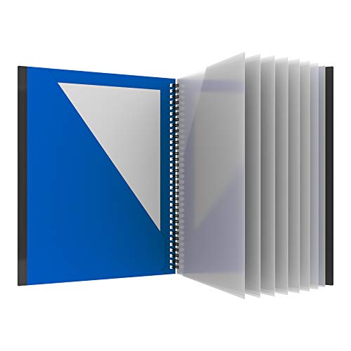 Oxford 10 Pocket Folder, Plastic Spiral Portfolio, for School and Office, Multi-Pocket Organizer, Anti-Tear Edges, 8 Clear Pockets, 2 Diagonal Interior Pockets, Letter Size, Blue (89331) - Image 1