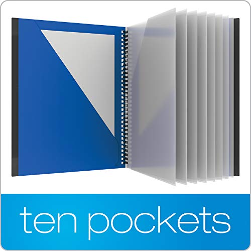 Oxford 10 Pocket Folder, Plastic Spiral Portfolio, for School and Office, Multi-Pocket Organizer, Anti-Tear Edges, 8 Clear Pockets, 2 Diagonal Interior Pockets, Letter Size, Blue (89331) - Image 2