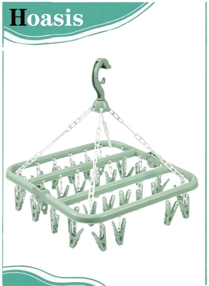 Hoasis Sock Airer with 32 Clips, Folding Rotary Clothes Hanger for Indoor and Outdoor Use, Space-Saving Laundry Drying Rack for Socks, Underwear, Baby Clothes and Small Items - Image 1