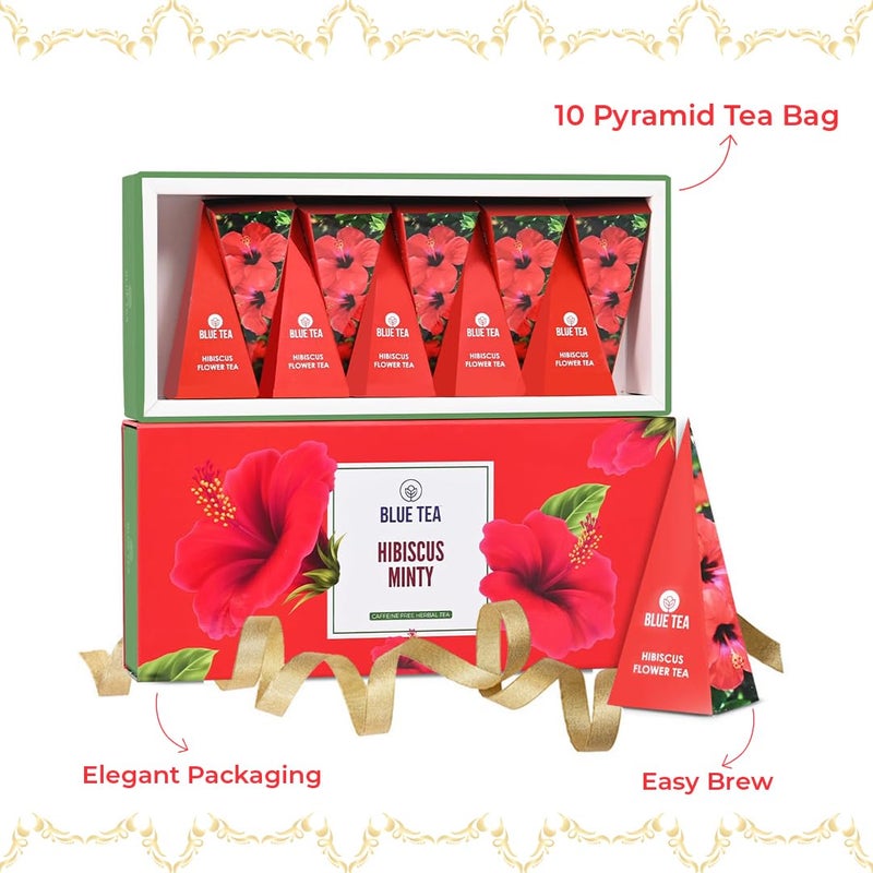 BLUE TEA شاي أزرق - شاي الكركديه - صندوق هدايا - شاي عشبي بالنعناع - 10 أكياس شاي | حزمة العافية | نكهة لاذعة - غنية بفيتامين C - خالية من الجلوتين - خالية من الكافيين - مستندة إلى الزهور | مميز في برنامج شارك تانك | سلة هدايا - Image 4