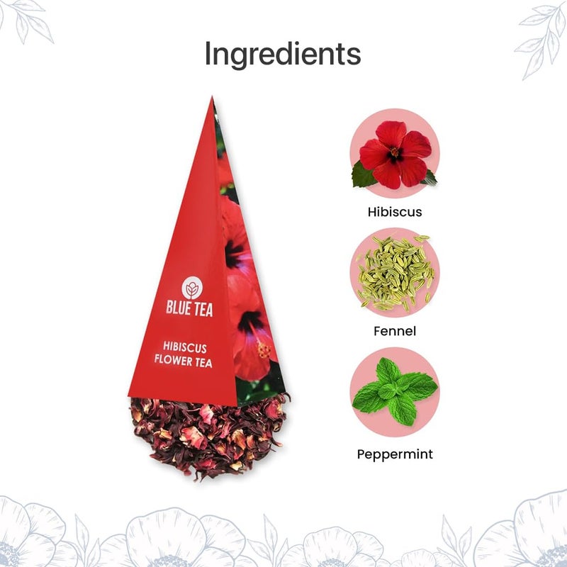 BLUE TEA شاي أزرق - شاي الكركديه - صندوق هدايا - شاي عشبي بالنعناع - 10 أكياس شاي | حزمة العافية | نكهة لاذعة - غنية بفيتامين C - خالية من الجلوتين - خالية من الكافيين - مستندة إلى الزهور | مميز في برنامج شارك تانك | سلة هدايا - Image 2