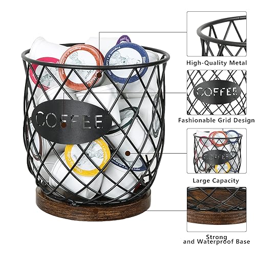 YINMIT K Cup Holder Organizer, Sturdy Coffee Pod Holder Organizer, 35 Kcup Large Capacity Storage Basket for Kitchen Counter and Office Desktop (Circular Grid) - Image 5