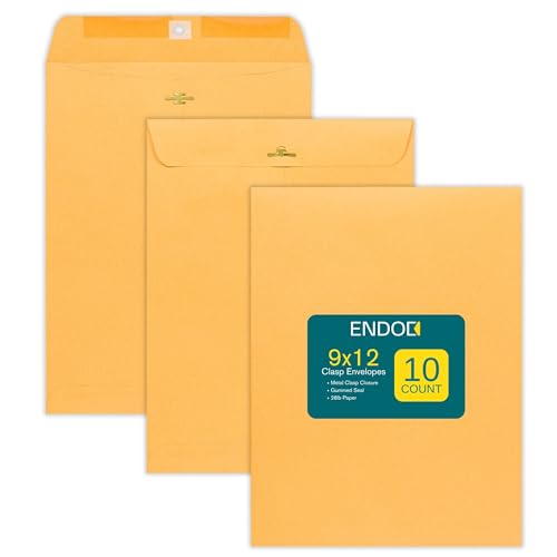 EnDoc 9x12 Clasp Envelopes - 10 Pack - Brown Kraft Catalog Envelopes with Clasp Closure & Gummed Seal – 28lb Heavyweight Paper Envelopes for Home, Office, Business, Legal or School - Image 1