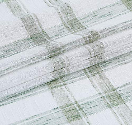 Randall White Green Check Linen Café Valance Curtain for Living Room Semi-Sheer Rod Pocket Classic Country Farmhouse Style Window Curtain Treatment, 2 Panels, 54in x18in, Sage Green - Image 3