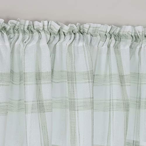 Randall White Green Check Linen Café Valance Curtain for Living Room Semi-Sheer Rod Pocket Classic Country Farmhouse Style Window Curtain Treatment, 2 Panels, 54in x18in, Sage Green - Image 2