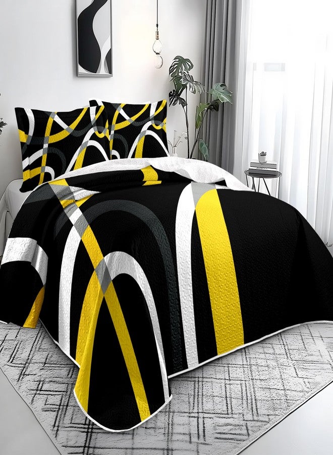 weesire Black and Yellow Bedding Queen Size with 2 Shams, Modern Stripe Comforter Sets Classic Line Pattern Bedspreads Grey and Yellow Coverlet, 90''x96'' - Image 2