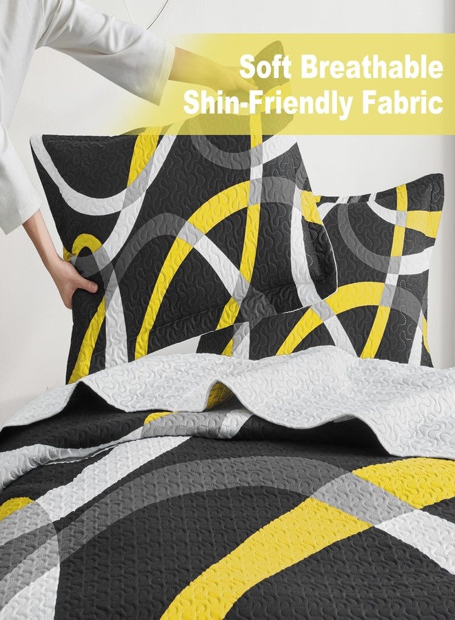 weesire Black and Yellow Bedding Queen Size with 2 Shams, Modern Stripe Comforter Sets Classic Line Pattern Bedspreads Grey and Yellow Coverlet, 90''x96'' - Image 4