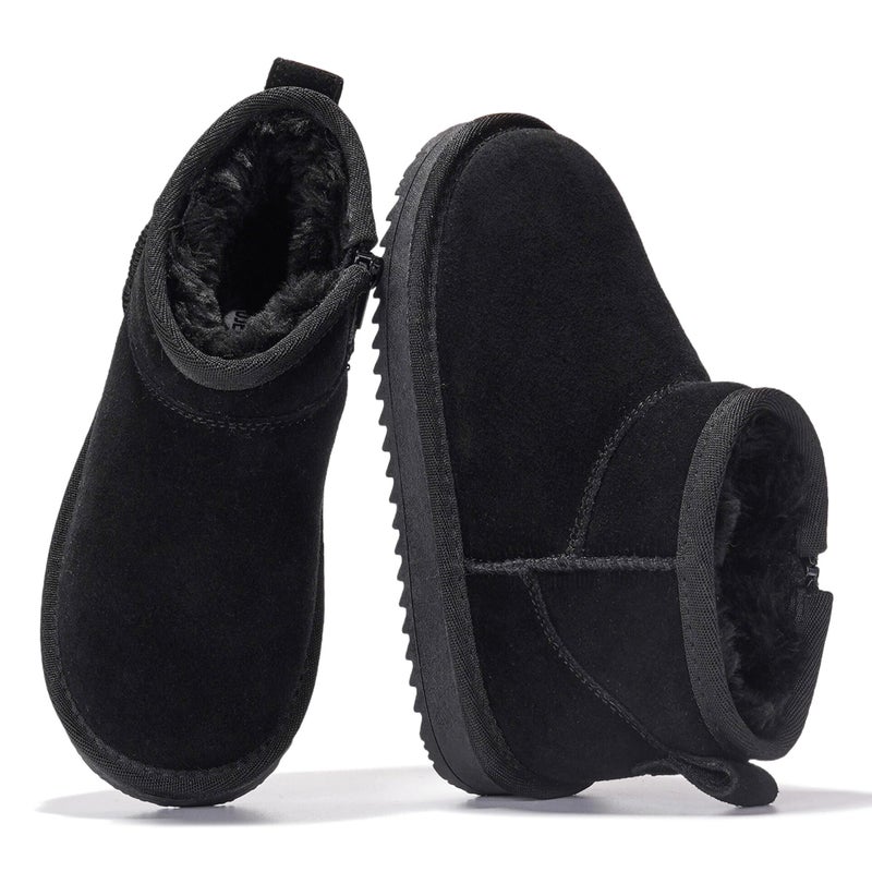 Project Cloud 100% Genuine Leather Girls Boots â€“ Water Resistant & Lightweight Ankle Boots with Memory Foam â€“ Cozy & Fur Non Slip Kids Boots for Girls & Boys, Perfect for Fall(Julia, BLK, 6) - Image 1
