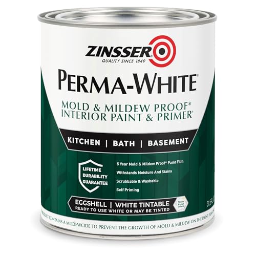 Zinsser 02774 PERMA-WHITE Mold & Mildew Proof Interior Paint, Quart, Eggshell White - Image 1