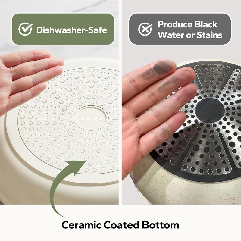 Redchef مقلاة سيراميك غير لاصقة، مقلاة كبيرة، خالية من PFAS و PFOA، غير سامة، متوافقة مع الحث، مقابض مريحة، مناسبة لجميع المواقد، بيج أبيض، 11" - Image 4