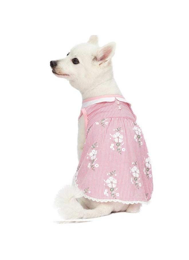 Blueberry Pet - Blueberry Pet Wonderland Floral Sleeveless Dog Dress in Pink Stripe with Peter Pan Collar, Back Length 14", Pack of 1 Clothes for Dogs - Image 1