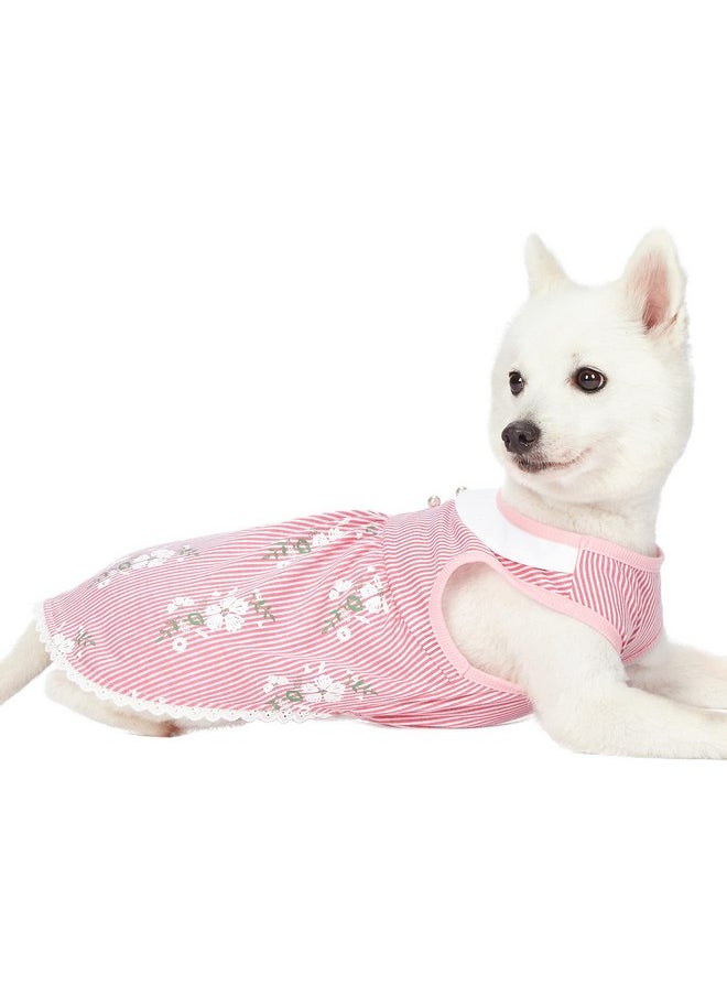 Blueberry Pet - Blueberry Pet Wonderland Floral Sleeveless Dog Dress in Pink Stripe with Peter Pan Collar, Back Length 14", Pack of 1 Clothes for Dogs - Image 1