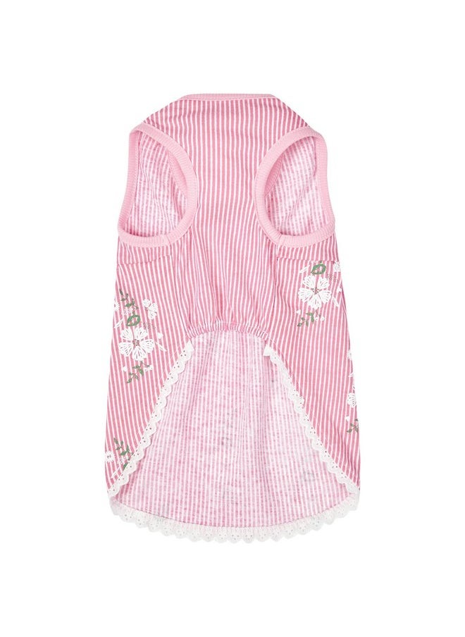 Blueberry Pet - Blueberry Pet Wonderland Floral Sleeveless Dog Dress in Pink Stripe with Peter Pan Collar, Back Length 14", Pack of 1 Clothes for Dogs - Image 1