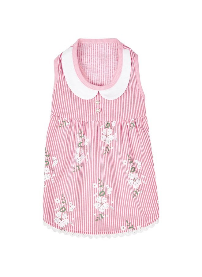 Blueberry Pet - Blueberry Pet Wonderland Floral Sleeveless Dog Dress in Pink Stripe with Peter Pan Collar, Back Length 14", Pack of 1 Clothes for Dogs - Image 1