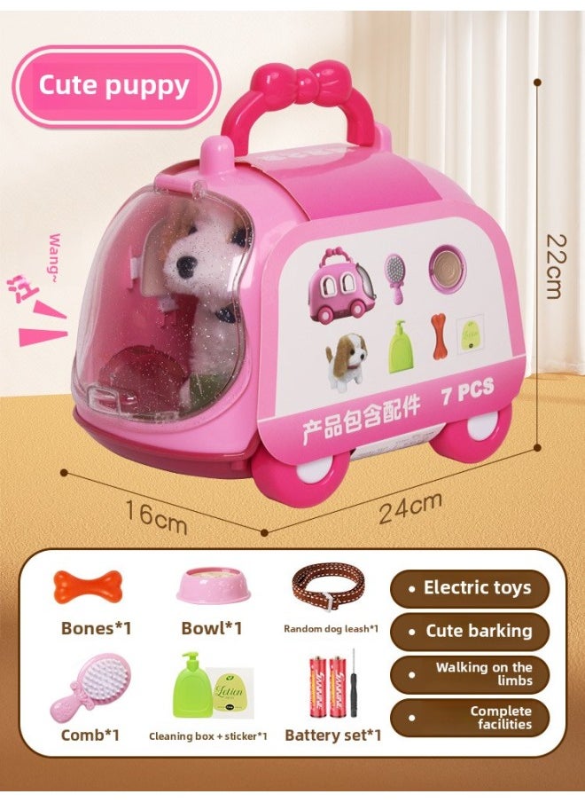 Children's Electric Pet Simulation Feeding Plush Bunny Dog Can Call Walking Doll Doll Birthday Gift-Color:Cute Dog-pink [battery Version]]  - Image 1