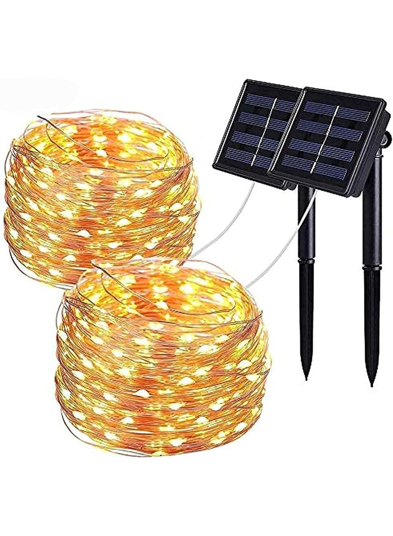 Solar String Lights,2Pack 33ft 100LEDs Copper Wire Outdoor String Fairy Waterproof Christmas Lights 8 Modes Solar Powered Fairy Lights for Home,Gardens, Patios,weddings and Parties Warm White - Image 1