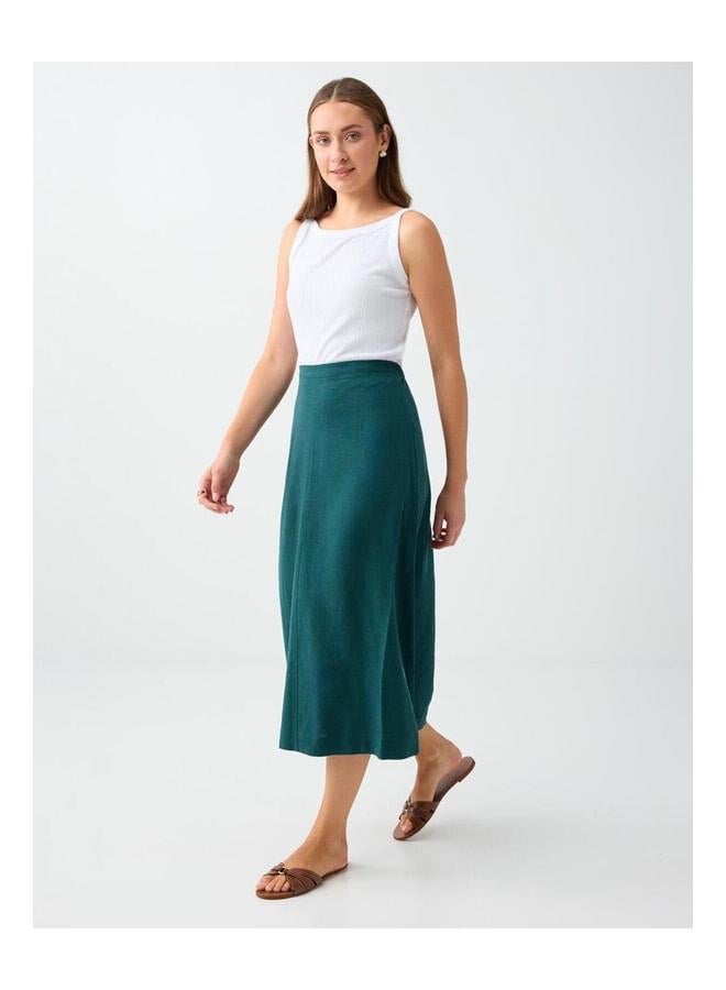 Jimmy Key Dark Green Belted Elastic Linen-Blend Flowing Skirt. - Image 2