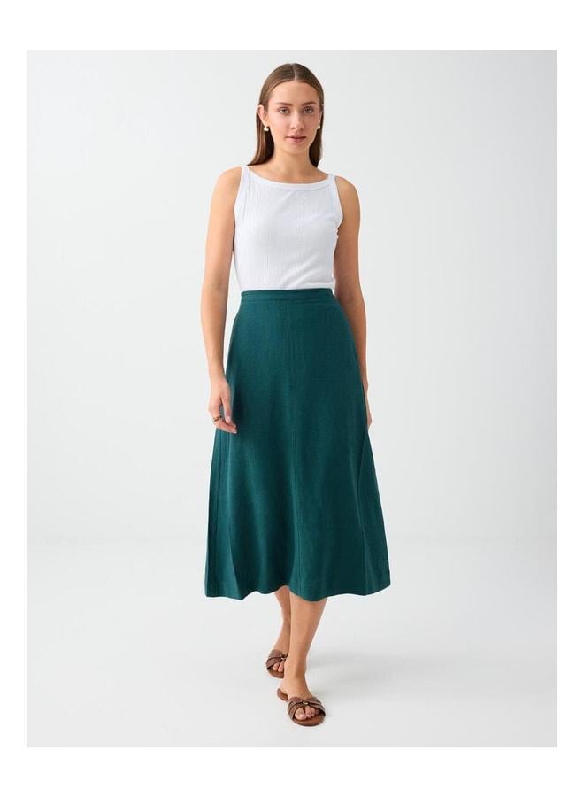 Jimmy Key Dark Green Belted Elastic Linen-Blend Flowing Skirt. - Image 1