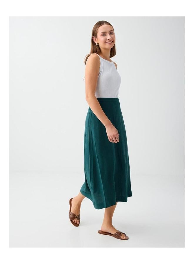 Jimmy Key Dark Green Belted Elastic Linen-Blend Flowing Skirt. - Image 3