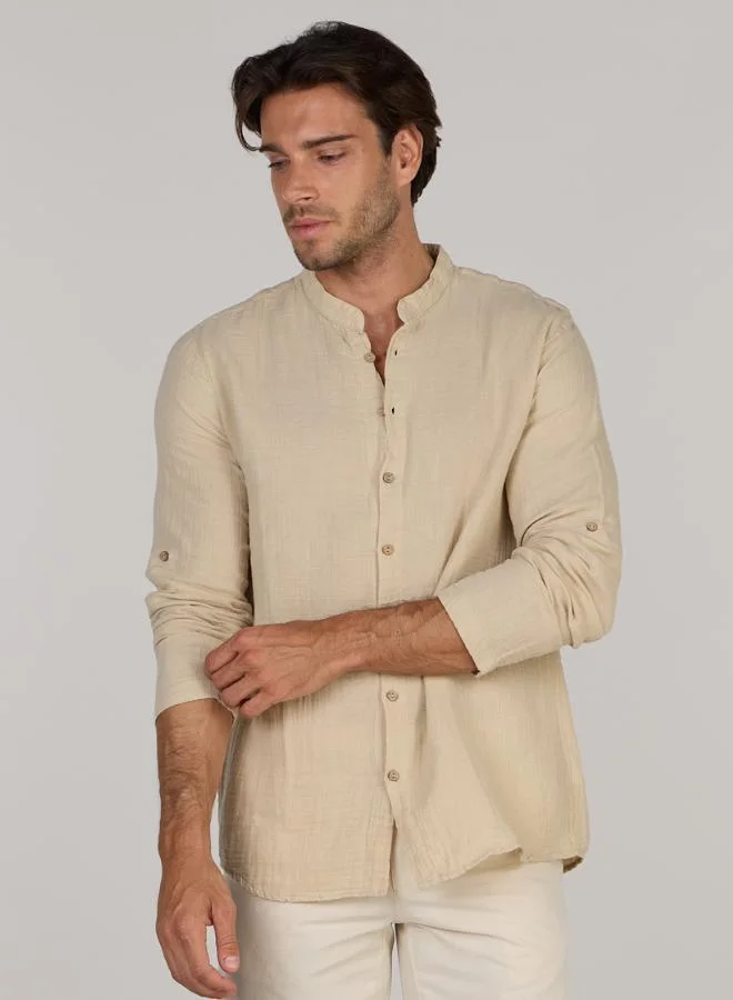 Just Nature Regular Fit Mandarin Collar Resort Shirt