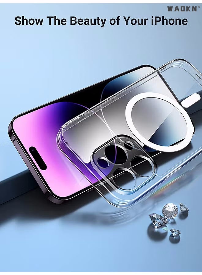 WAOKN iPhone 15 Pro Max Case  Slim Thin Magnetic Case, Yellowing-Resistant, Anti-Drop Shock Absorption, Anti-Scratch and Hard Back Crystal Case Cell Phone Cover for iPhone 15 ProMax Case - Image 2
