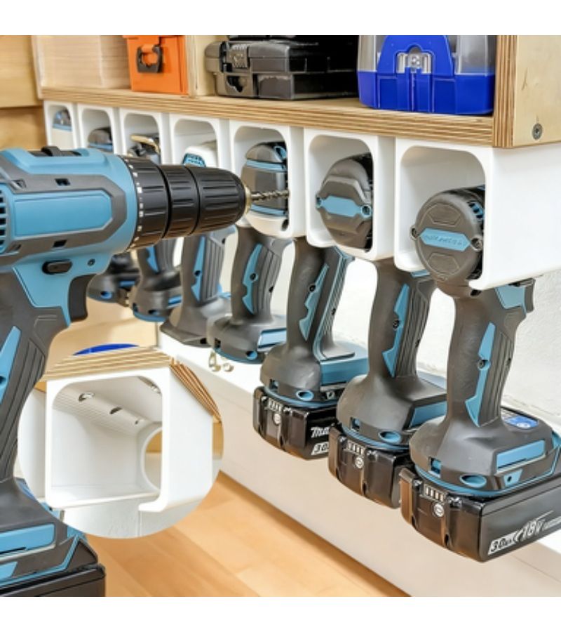 Heavy Duty Tool Hanger Organizer With Drill Bit Storage Non Slip Drill Hooks Tool Rack Shelves Space Saving Garage Workshop Shelves Sturdy Plastic Construction Suitable For Home Professional Garage Workshop Organization White - Image 1