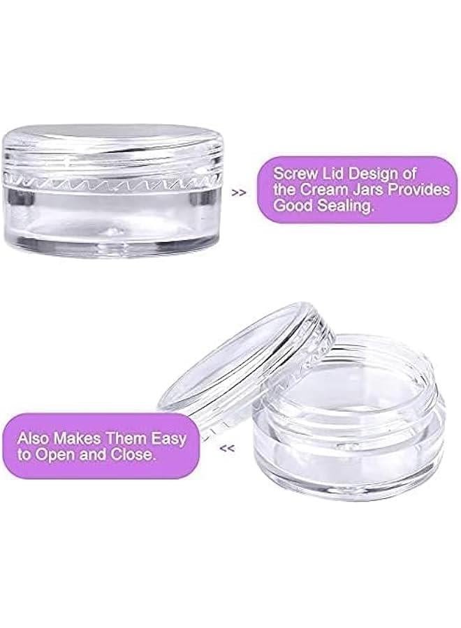 بيوينتي 50 قطعة من برطمانات عينات السفر المستديرة الشفافة الصغيرة، حاوية عينات بلاستيكية صغيرة 5 غرام/5 مل، حاوية عينات مستحضرات التجميل والكريم الانثى، مقاومة للكسر، للكريم، احمر الشفاه، اللوشن - Image 5