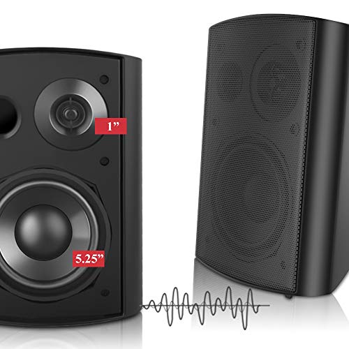 pohopa 5.25 Inch Outdoor Speakers with Bluetooth Stereo Amplifier Receiver | All-Weather Durability | Broad Sound Coverage | Speed-Lock Mounting System (Black) - Image 2