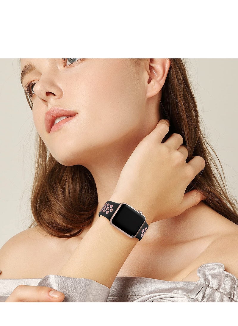 Generic - Compatible for Apple Watch Band 38mm 40mm 41mm 42mm for Women Men, Air Holes Design Soft Silicone Sport Strap Compatible with iWatch Series 10/9/8/7/6/5/4/3/2/1 SE 2/1 Black/Pink - Image 1