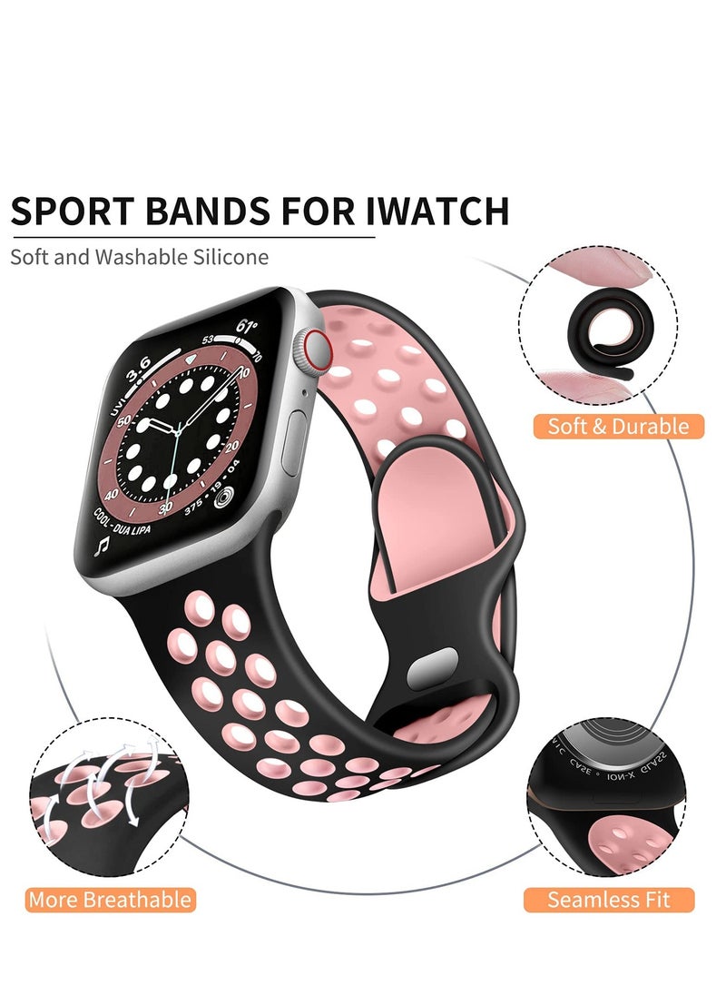 Generic - Compatible for Apple Watch Band 38mm 40mm 41mm 42mm for Women Men, Air Holes Design Soft Silicone Sport Strap Compatible with iWatch Series 10/9/8/7/6/5/4/3/2/1 SE 2/1 Black/Pink - Image 1