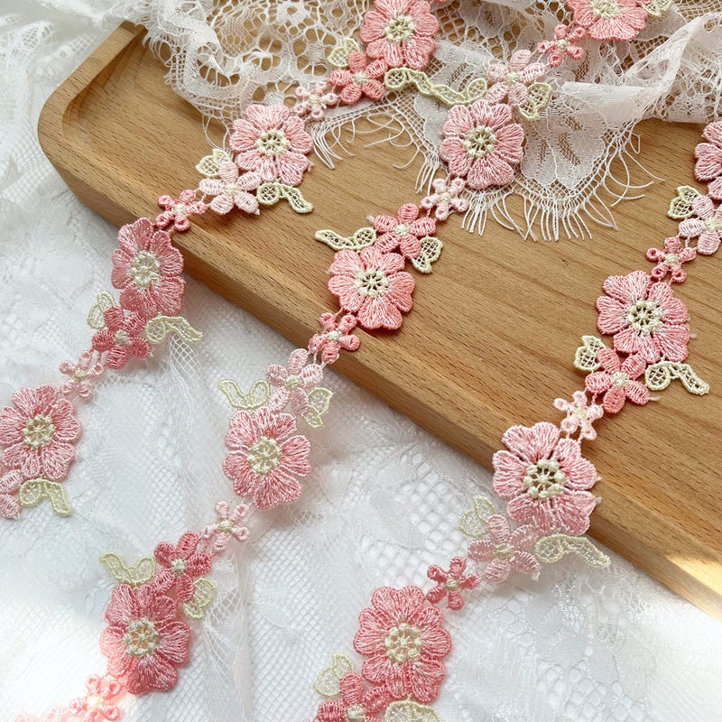 Flower lace Trim Embroidery Lace Ribbon Applique Sewing CraftLace Edge Trim for Wedding Dresses Clothes Curtain DIY Trimming Craft 09Wide x 2yards Pink Ombre