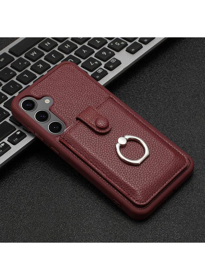 اس-توب جراب لهاتف Samsung Galaxy A34 5G بنمط ليتشي وحقيبة بطاقات وحامل حلقي - Image 2