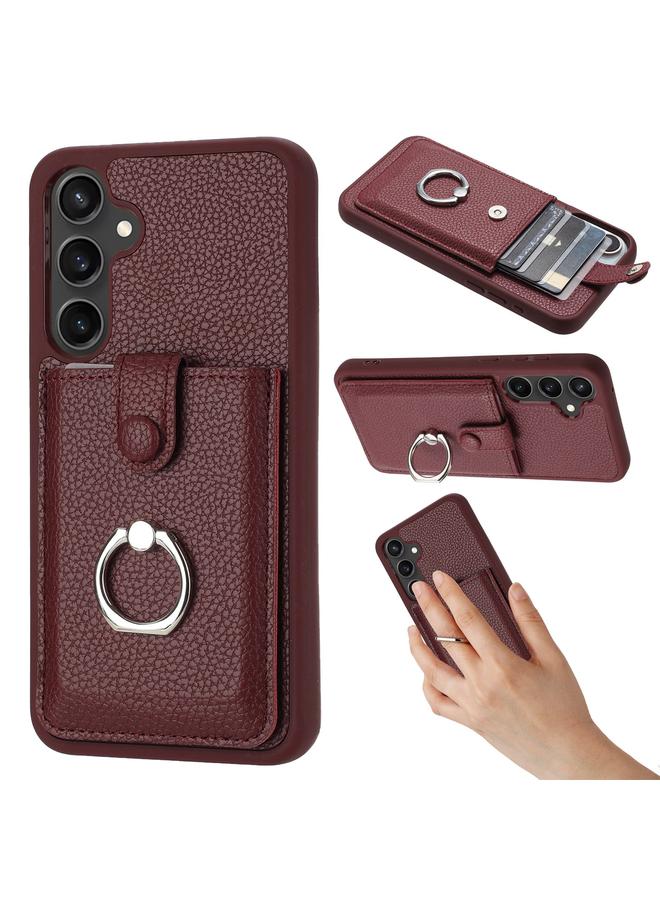 اس-توب جراب لهاتف Samsung Galaxy A34 5G بنمط ليتشي وحقيبة بطاقات وحامل حلقي - Image 1