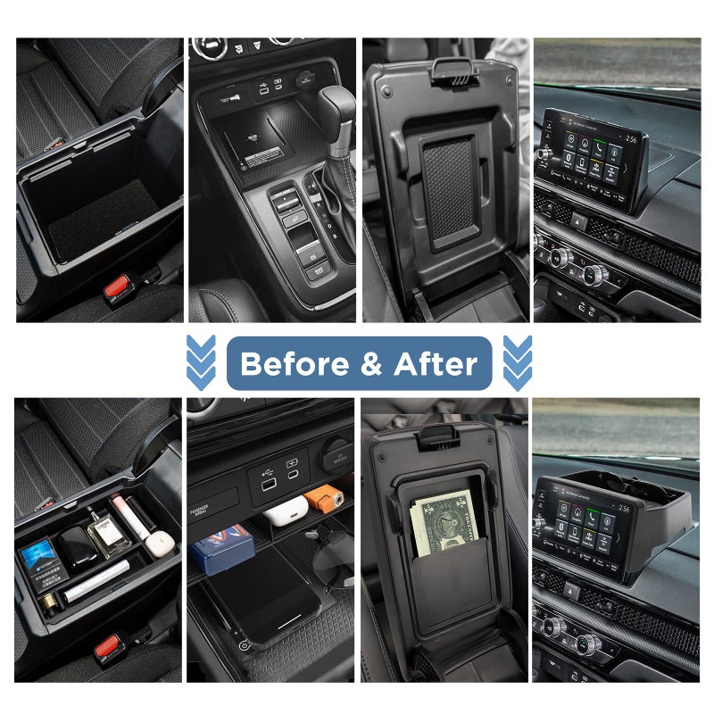 Carwiner 4PCS Center Console Organizer Compatible with 2023 2024 2025 2026 Honda CR-V EX-L/Sport-L Hybrid Accessories, Dash Organizer Tray Holder & Hidden Storage Box for Honda CRV with Coin - Image 4