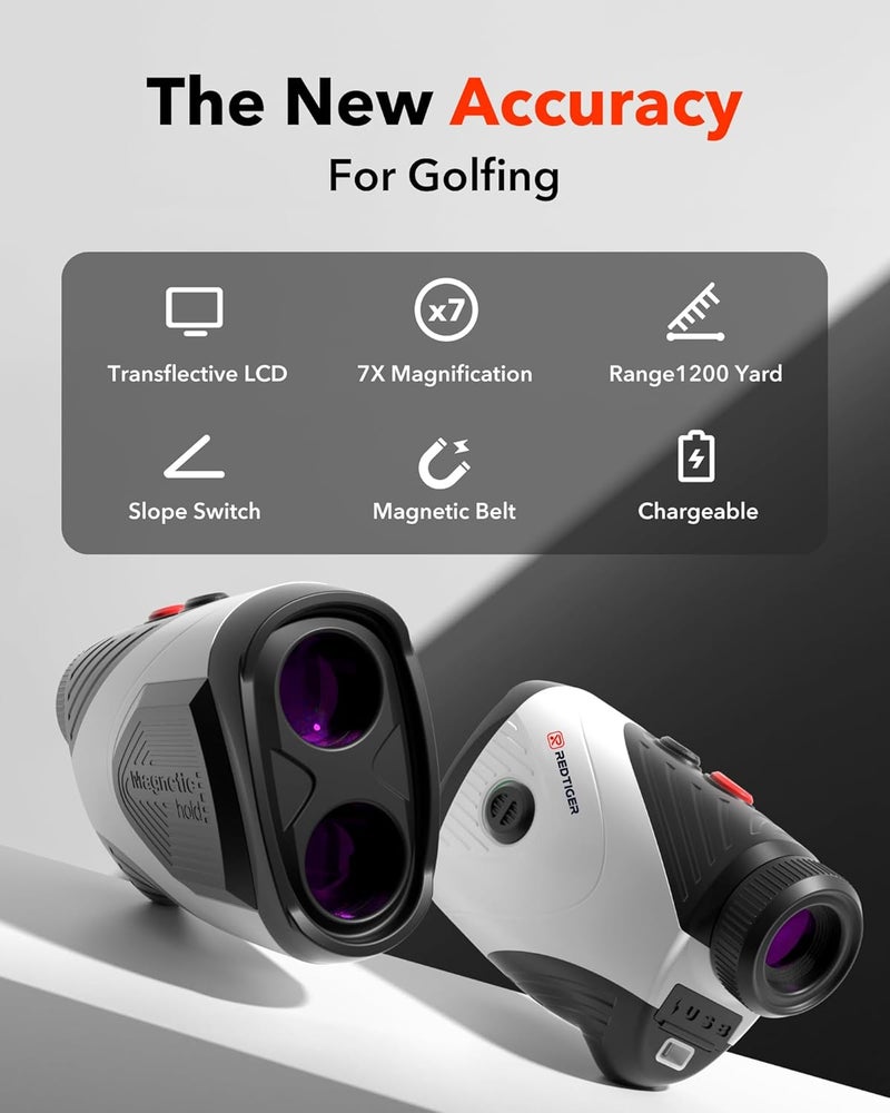 REDTIGER Golf Rangefinder with Slope Switch, 1200 Yards Range Finder, 7X Magnification, Flag Pole Locking Vibration, Rechargeable with Magnet Stripe - Image 2