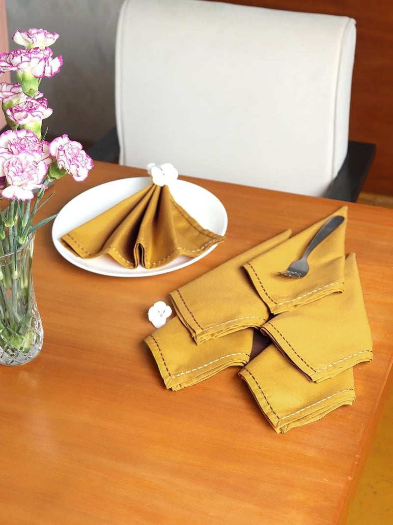 Zeba World Dinner Table Napkins 100% Cotton Set of 6 pcs | Embroidered Chawal Taka | Washable and Reusable Napkins for Dinner Table - Mustard - 16x16 inches (40x40cms) (Pack of 6) - Image 1