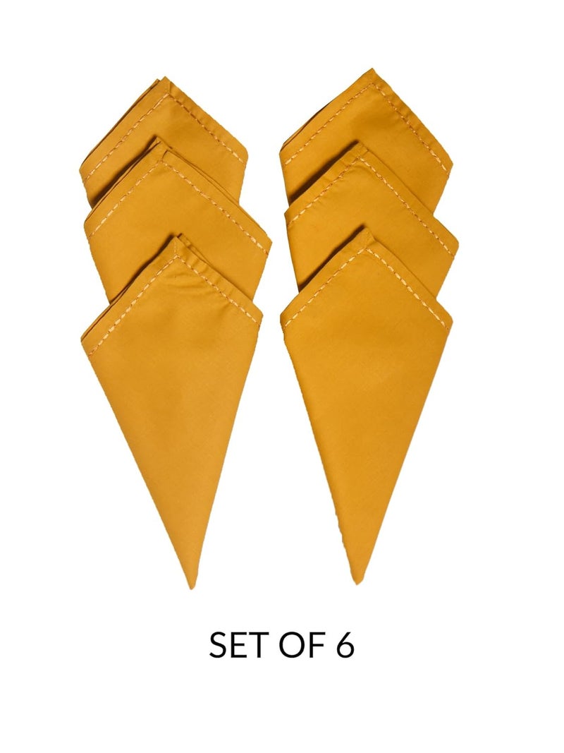 Zeba World Dinner Table Napkins 100% Cotton Set of 6 pcs | Embroidered Chawal Taka | Washable and Reusable Napkins for Dinner Table - Mustard - 16x16 inches (40x40cms) (Pack of 6) - Image 2