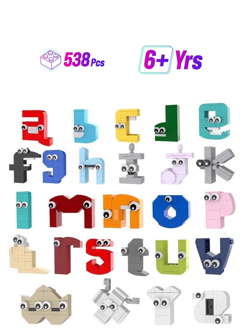 Alphabets Lower case A-Z Building Blocks Toys Set 538 Pieces for Game Model Toys Ideas Collectible Building Bricks Birthday Gift For Kids  - Image 1