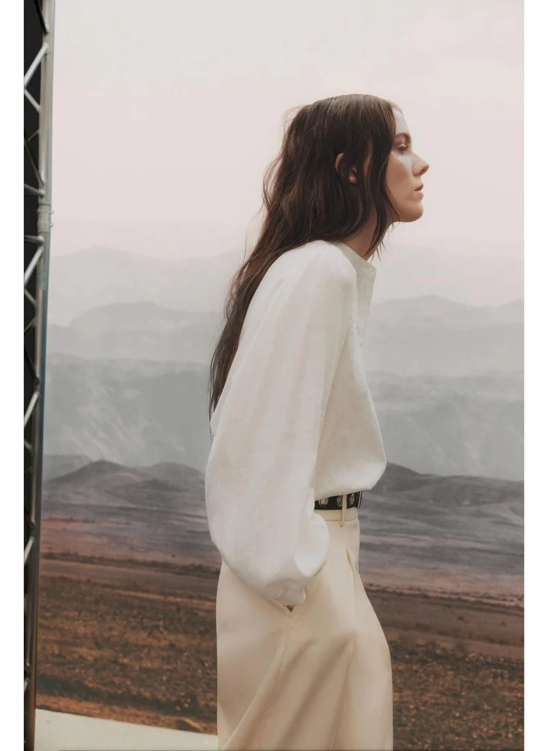 H&M Linen-blend broderie anglaise blouse