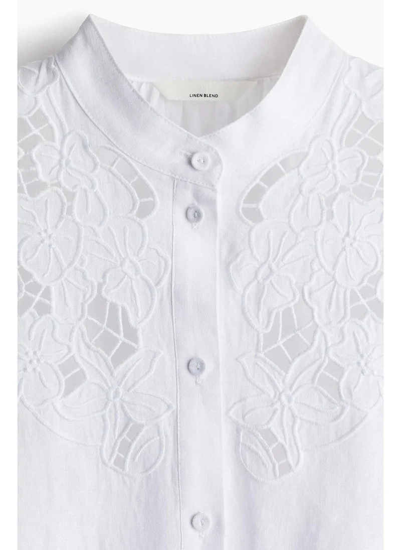 H&M Linen-blend broderie anglaise blouse