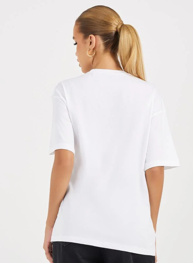 Styli Oversized Embroidered She Slogan T-Shirt