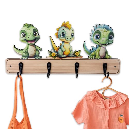 Midrean Dog Leash Holder for Wall Mount Farmhouse Wooden Dog Claw Hooks Paws Key Rack Accessories for Rustic Home Decor Dinosaur - Image 1