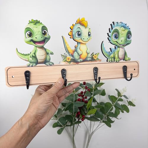 Midrean Dog Leash Holder for Wall Mount Farmhouse Wooden Dog Claw Hooks Paws Key Rack Accessories for Rustic Home Decor Dinosaur - Image 3