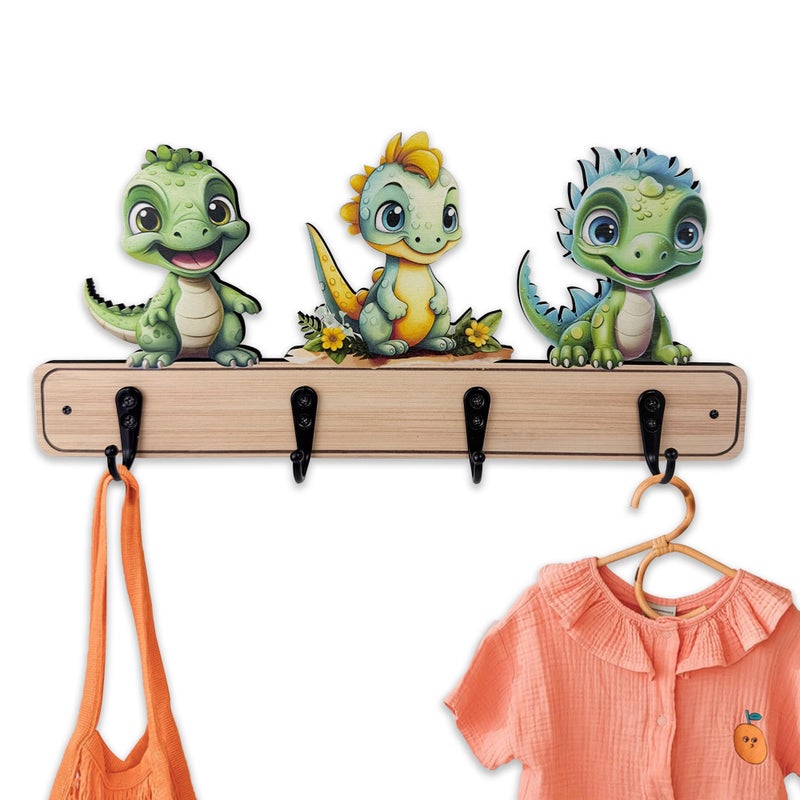 Midrean Dog Leash Holder for Wall Mount Farmhouse Wooden Dog Claw Hooks Paws Key Rack Accessories for Rustic Home Decor Dinosaur - Image 2