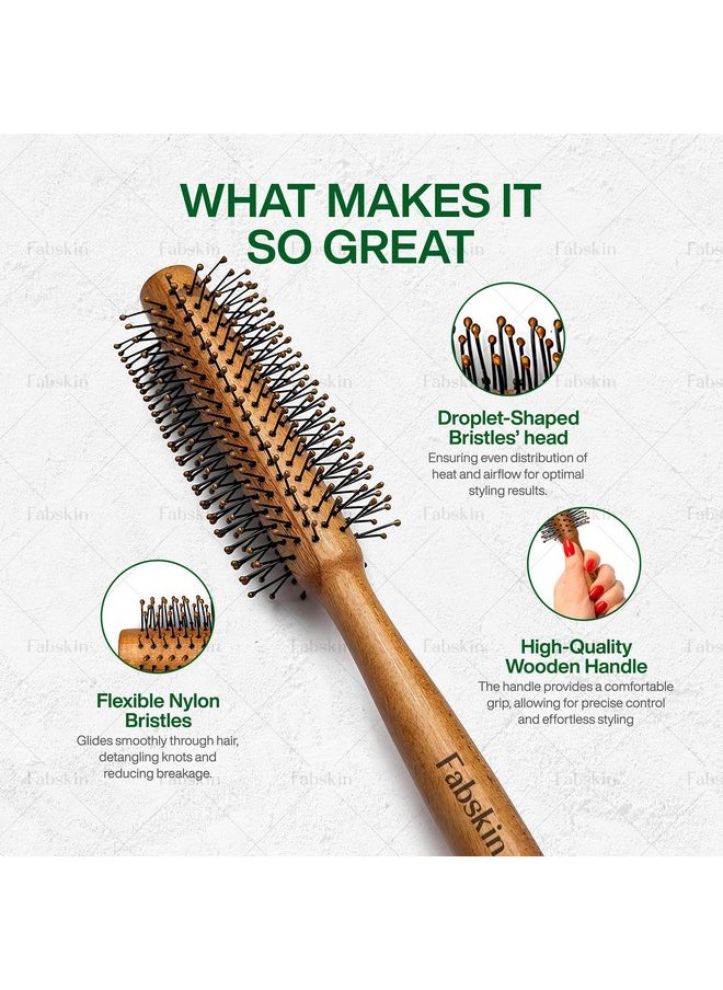 Fabskin Wooden Round Hair Brush | Men And Women | For Adding Curls, Volume, Waves, Quick Blowout, Straightening, Curling, Drying, Volumizing Hairs & Scalp Massage | Hair Roller Brush For Hair Styling  - Image 2