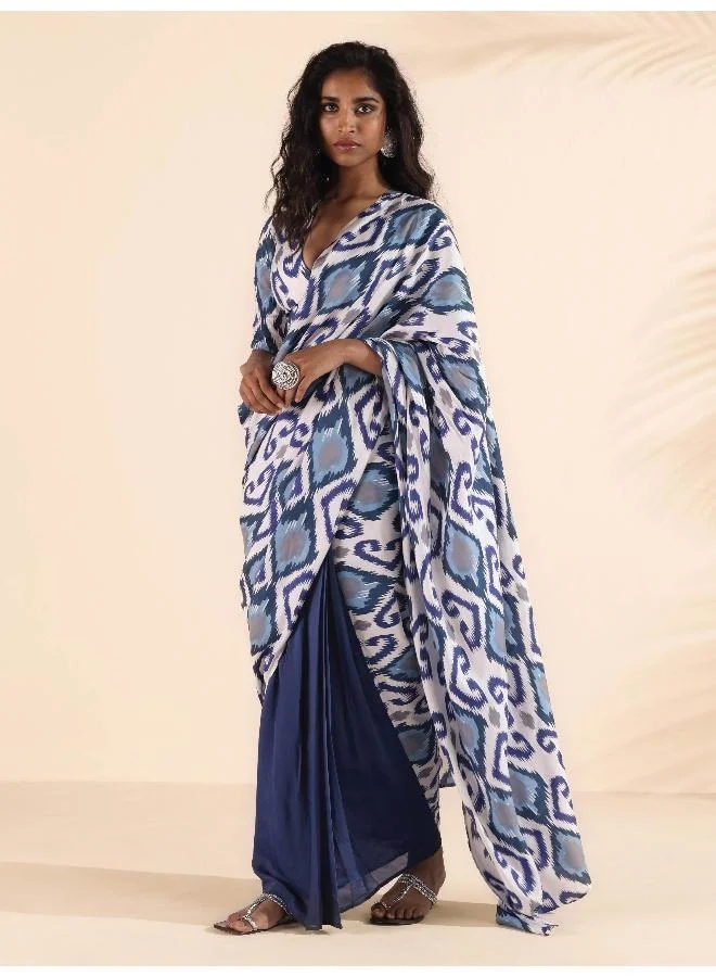 trueBrowns trueBrowns Blue White Muslin Ikat Saree